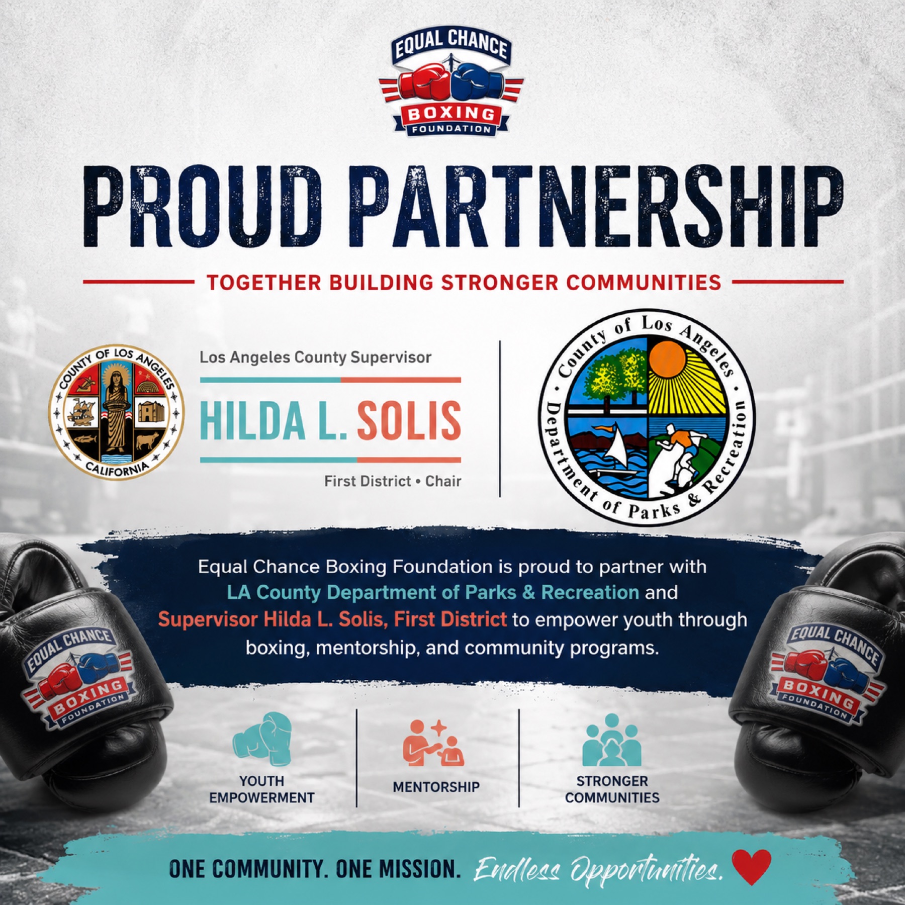 Equal Chance Boxing Foundation partnership graphic for a Los Angeles County youth initiative.